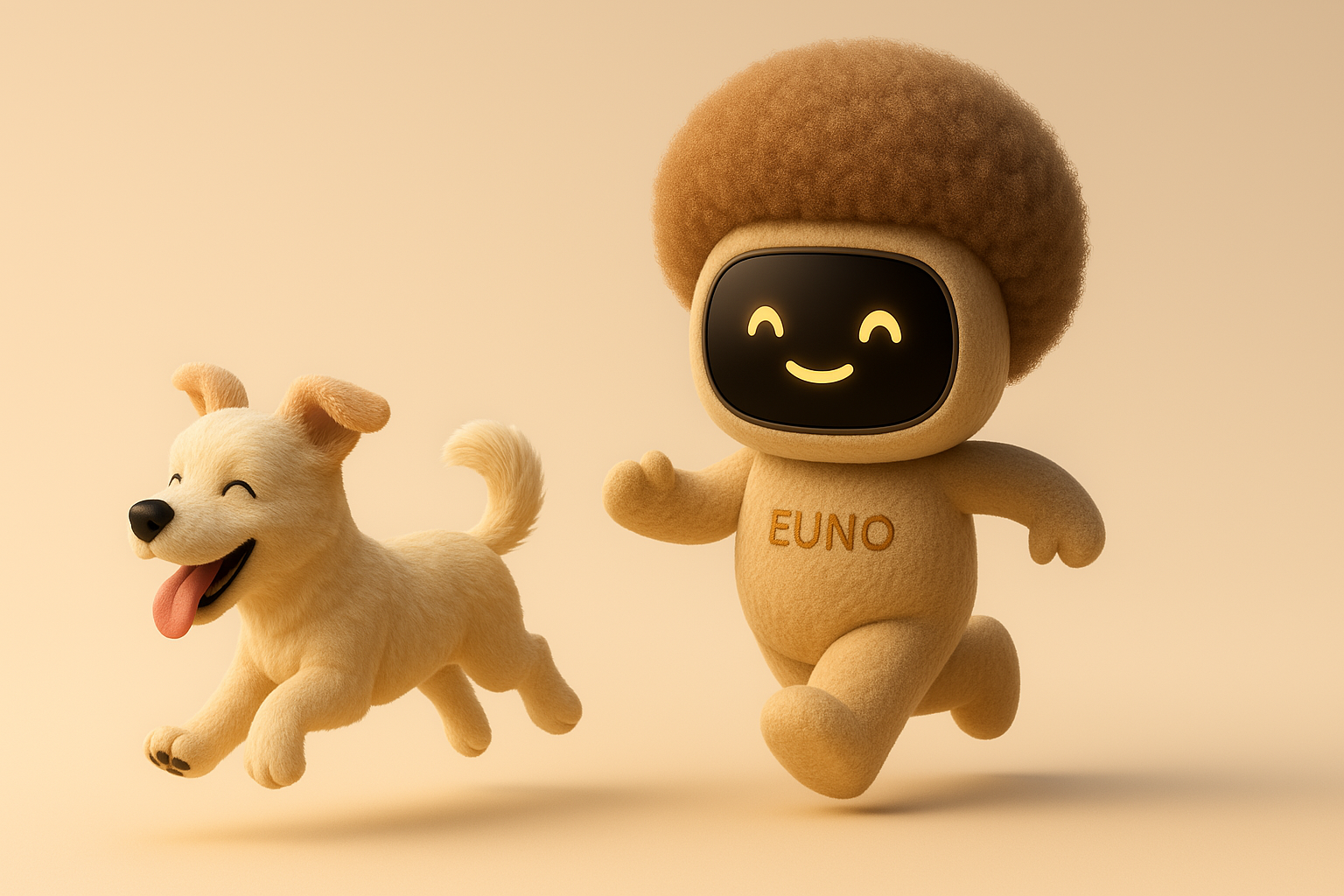 Euno beige qui court après un chien